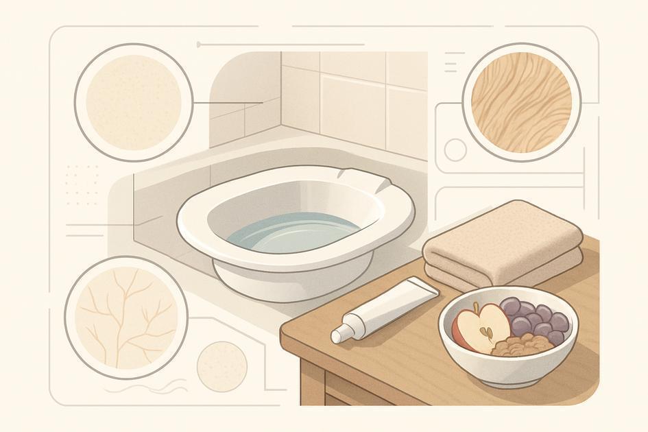 Tratamento clínico das hemorroidas – Pomadas, dieta e banhos de assento.; — guia